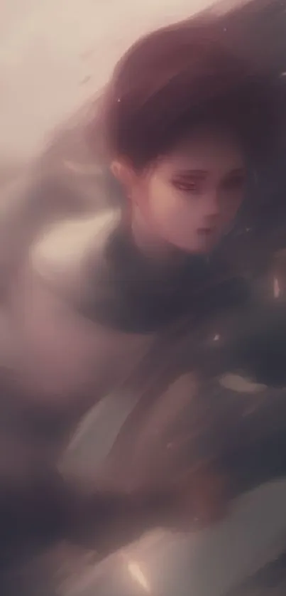 Dreamy anime-style character in a blurred artistic wallpaper.