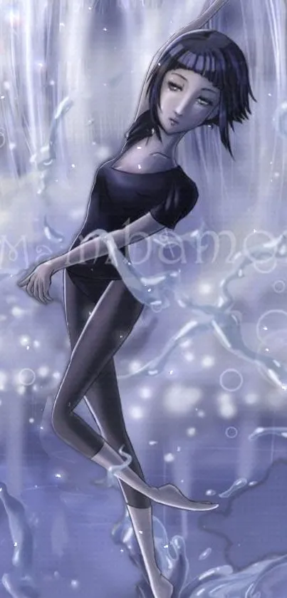 Anime ballerina in a serene water-themed background, perfect for mobile wallpaper.