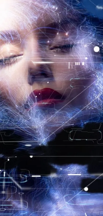 Dreamy portrait with swirling blue light effects.