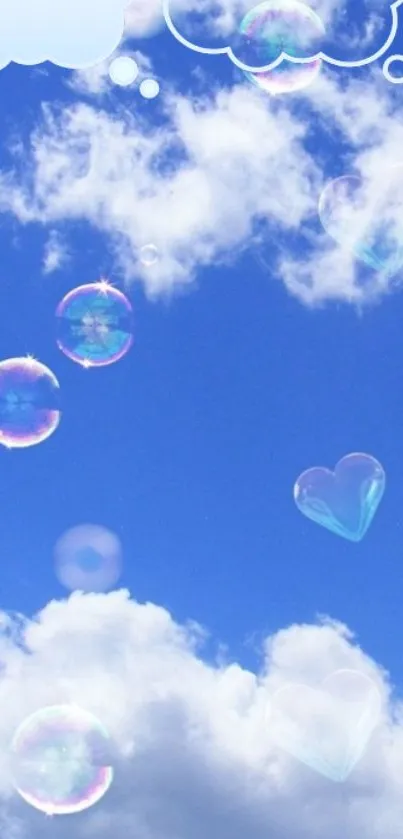 Mobile wallpaper of blue sky with clouds and bubbles