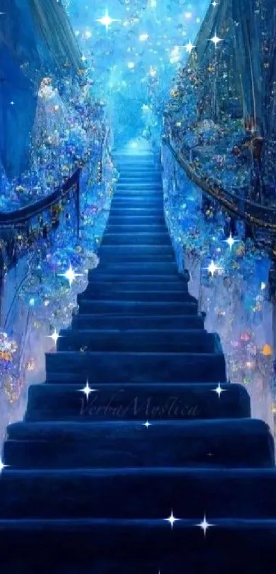 Dreamy blue staircase with mystical lights.