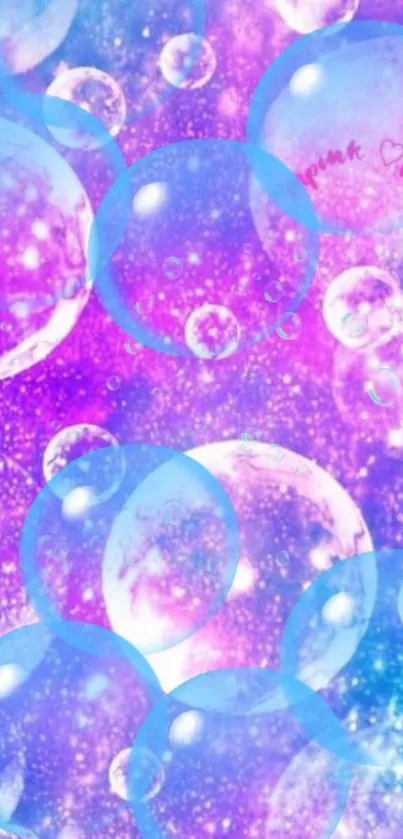 Dreamy blue and purple bubble galaxy wallpaper for mobile.