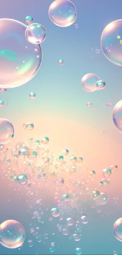 Mobile wallpaper with pastel bubbles and a dreamy gradient background.