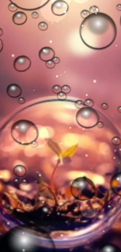 Dreamy plant in a bubble with soft gradient background.