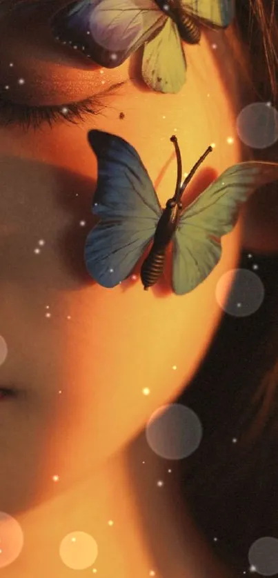 Face with butterflies mobile wallpaper.