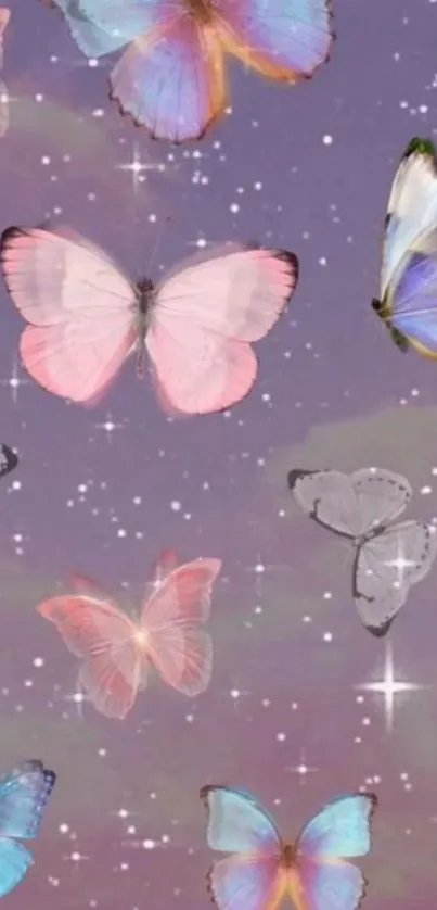 Ethereal butterfly galaxy wallpaper in pastel hues.