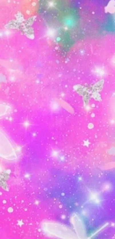 Dreamy pink butterfly galaxy wallpaper with stars.