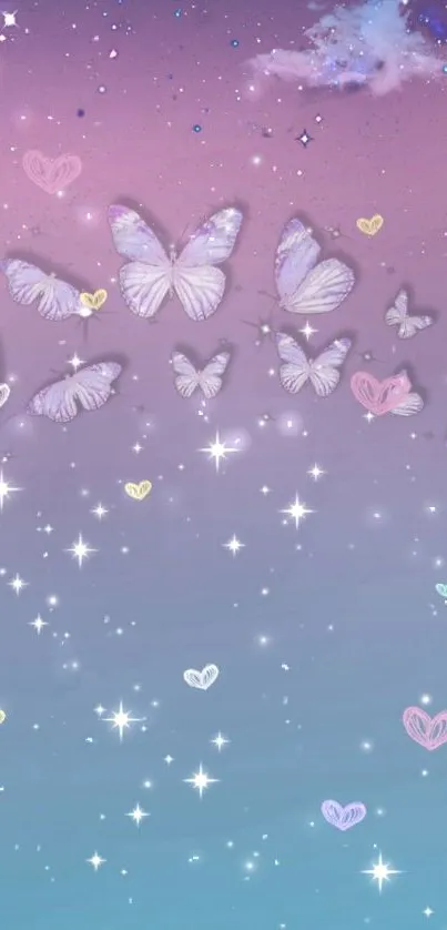 Dreamy pastel butterfly and stars wallpaper.