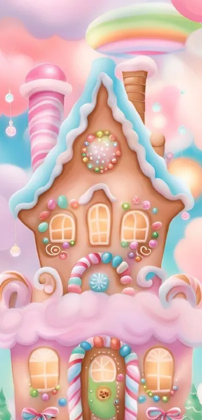 Whimsical candy house with pastel colors in a dreamy, fantasy style.