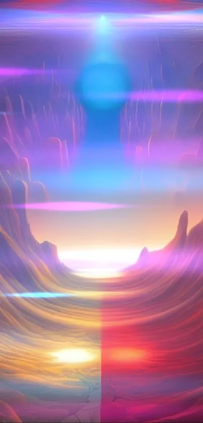 Vibrant surreal canyon wallpaper with dreamy light and colors.