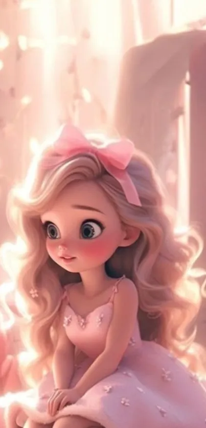 Cute cartoon princess in pastel setting.