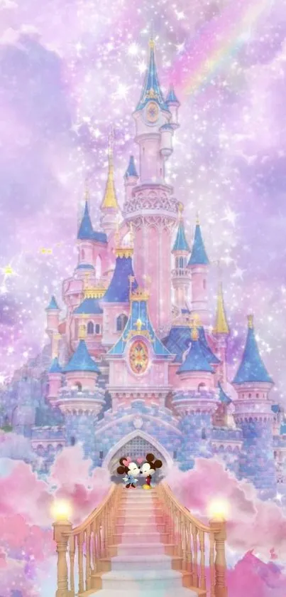 Dreamlike castle with stars and clouds in a fantasy setting.