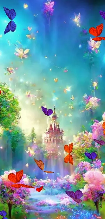 Enchanting fantasy castle with vibrant colors in a mystical garden.