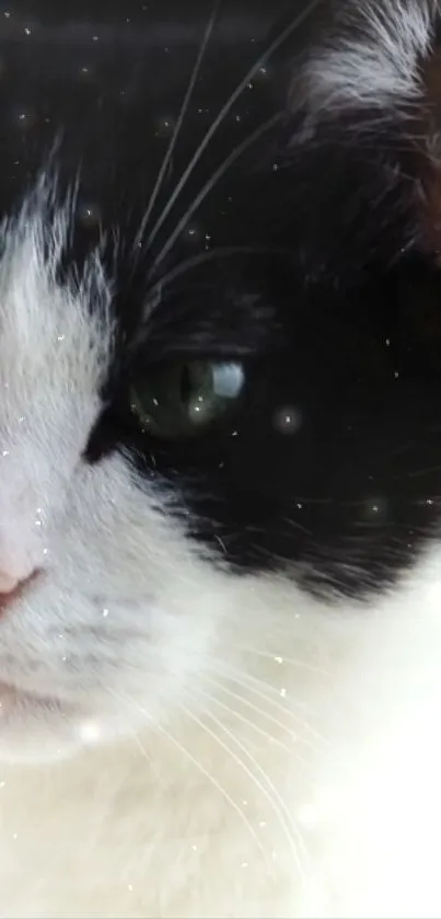 Black and white cat with a starry background wallpaper.