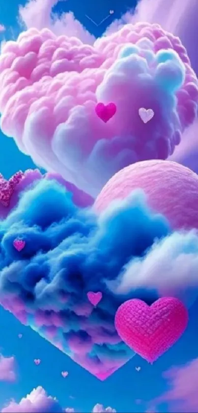 Heart-shaped fluffy clouds in pink and blue hues.