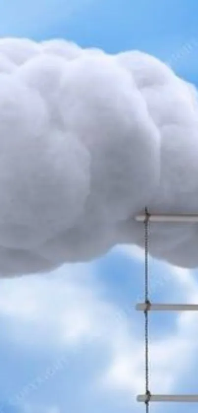 Ladder to fluffy clouds with blue sky background.