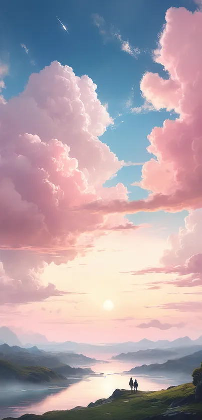 Dreamy pink cloud landscape at sunset, perfect for mobile wallpaper.