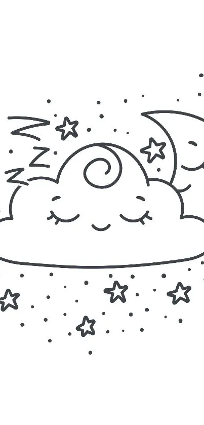 Cute sleeping cloud with stars and a moon on a white background.