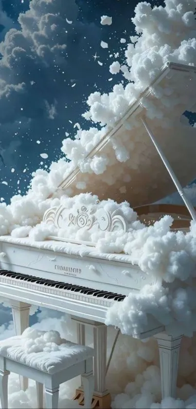 Cloud-surrounded grand piano in artistic style.