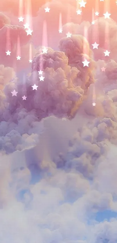 Dreamy clouds with stars and pastel hues creating a serene mobile wallpaper.