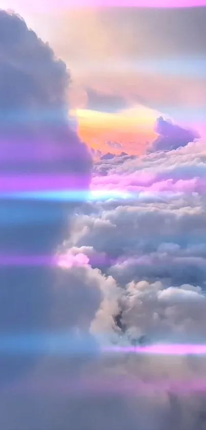 Mobile wallpaper of ethereal clouds with pastel colors and light rays.