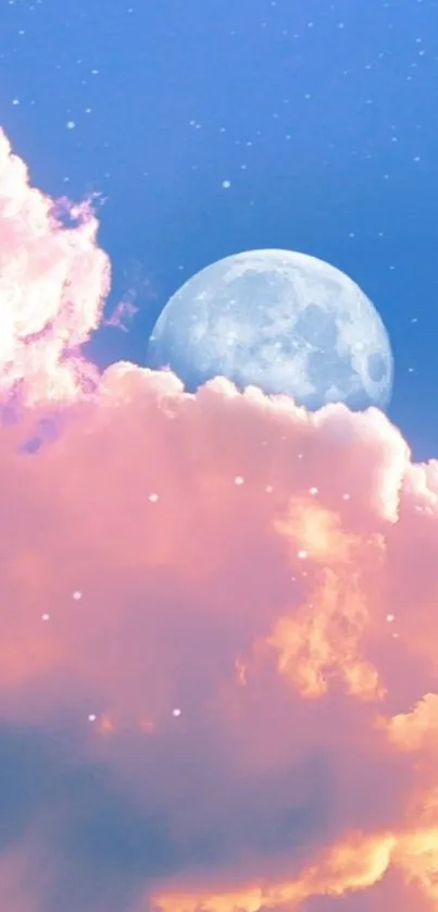 Serene moonlit sky with pastel clouds wallpaper.