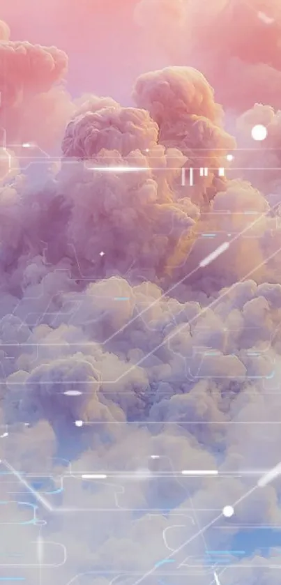 Dreamy clouds with digital elements in pink shades.