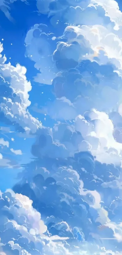 Dreamy clouds in a blue sky mobile wallpaper.