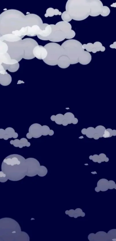 Dreamy clouds on a navy blue sky mobile wallpaper.