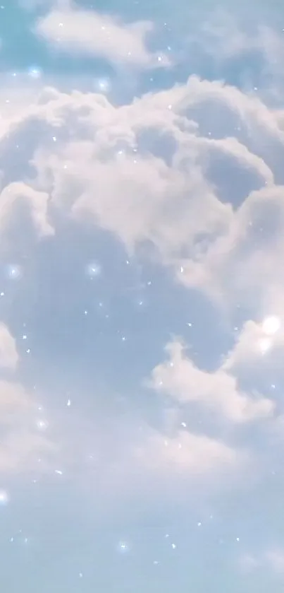 Dreamy clouds with stars in a blue sky wallpaper.