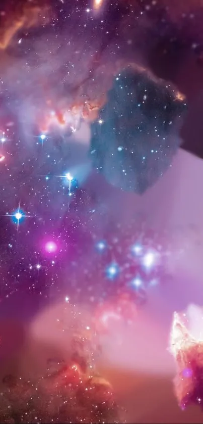 Dreamy galaxy wallpaper with stars and nebulas in vibrant violet hues.