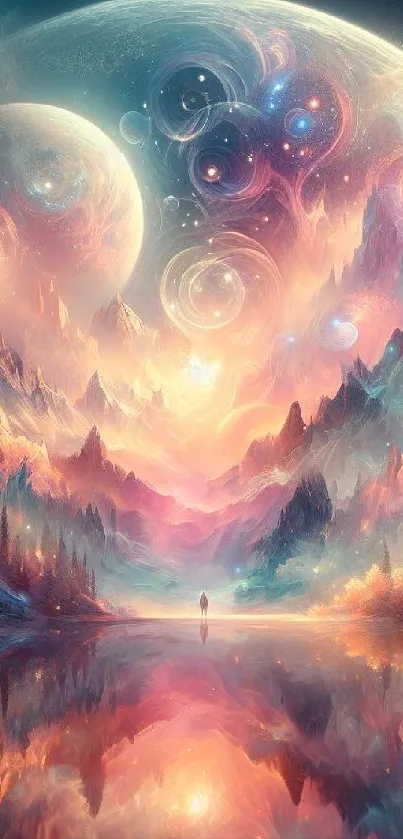 Vibrant cosmic landscape mobile wallpaper.