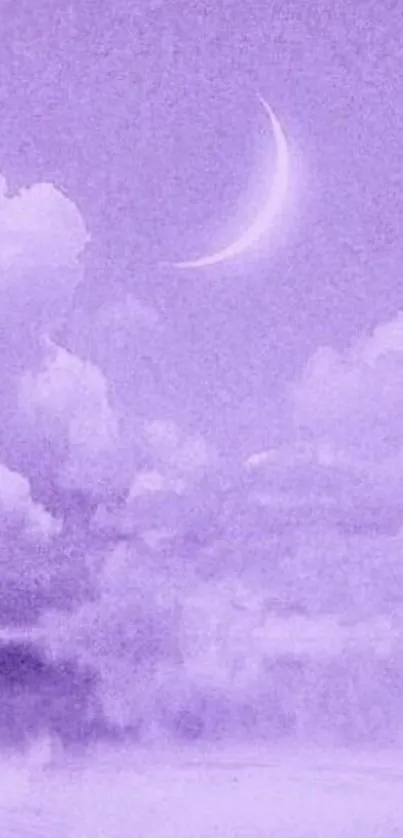 Dreamy crescent moon with purple clouds wallpaper.