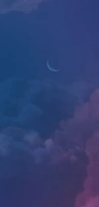 Dreamy night sky with crescent moon amidst clouds.