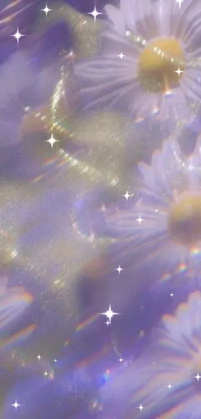 Dreamy daisy flowers in soft focus with iridescent hues on mobile wallpaper.