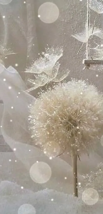 Dreamy dandelion in soft pastel hues creating a tranquil mobile wallpaper.