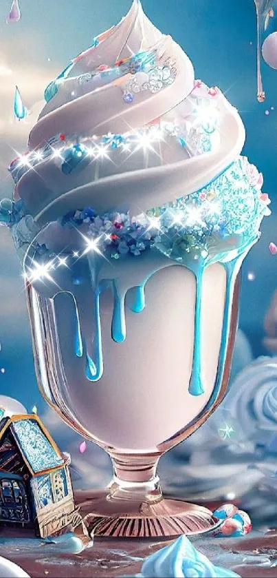 Whimsical dessert with pastel colors in a dreamlike mobile wallpaper design.