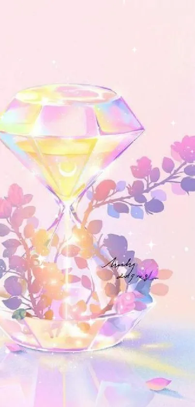 Dreamy diamond and floral mobile wallpaper in pastel colors.