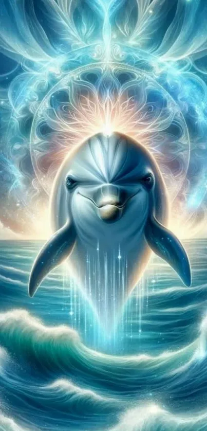 Surreal dolphin emerging from the ocean.