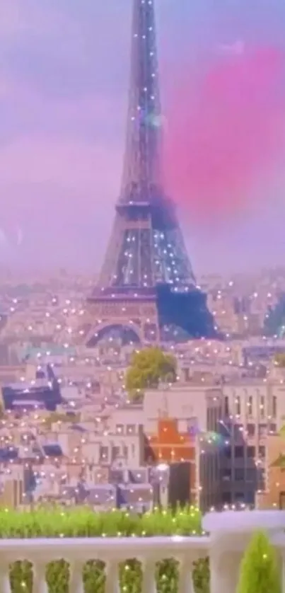 Dreamy Eiffel Tower view with pastel hues.