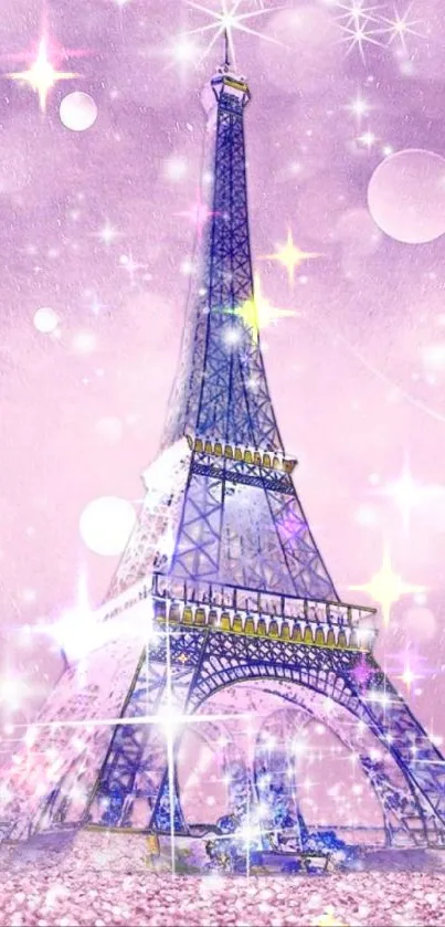 Dreamy pink Eiffel Tower wallpaper with sparkling effects.