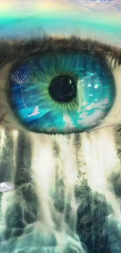 Surreal blue eye with waterfall mobile wallpaper.