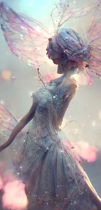 Delicate fairy sculpture in soft pastels.