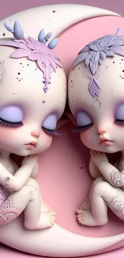 Whimsical fairy twins with pastel hues in dreamy fantasy art.