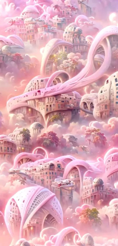 Dreamy pink cityscape mobile wallpaper art.