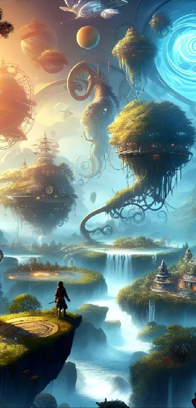 Dreamy fantasy wallpaper with floating islands and surreal scenery.