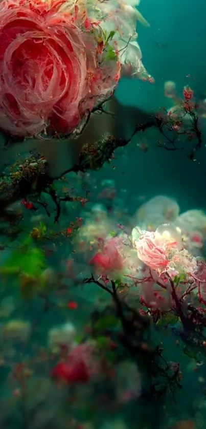 Ethereal rose-themed mobile wallpaper with dreamy floral art.