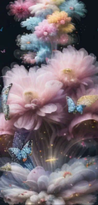 Dreamy floral and butterfly art wallpaper with a magical touch.