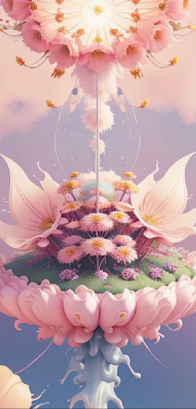 Dreamy floral fantasy mobile wallpaper with pastel colors.