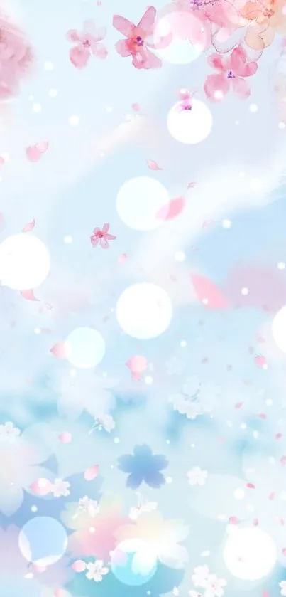 Soft pink and blue floral mobile wallpaper.